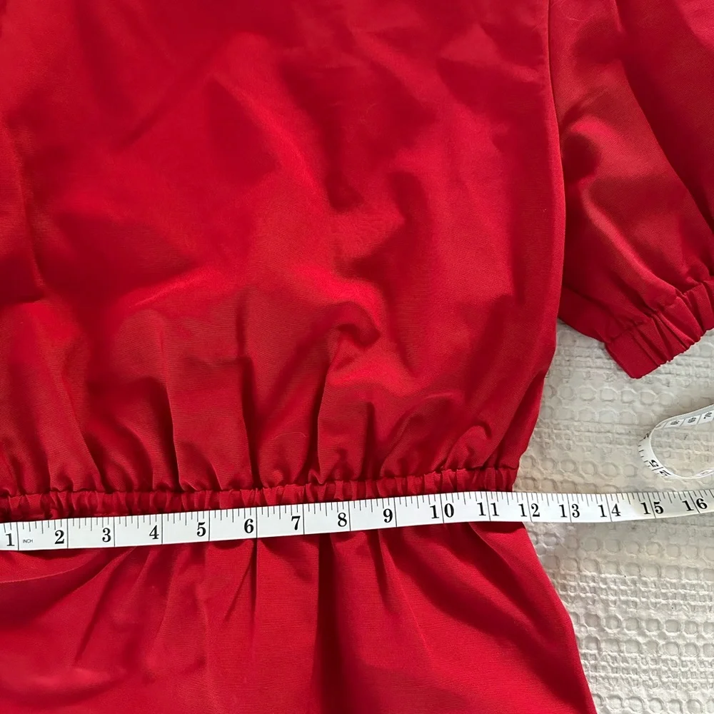 STAUD Red Puff Sleeve Peplum Blouse CrissCross Open Back Size Small